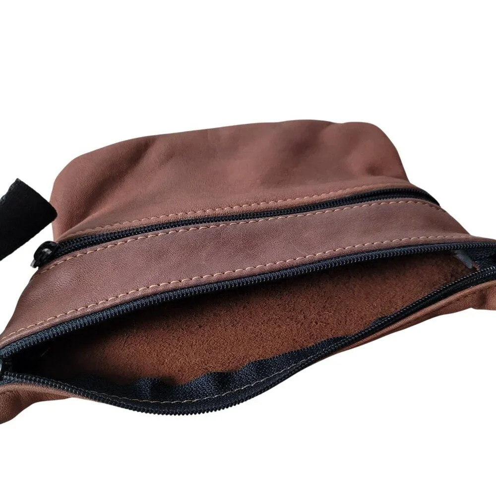 AmeriBag Vintage Brown Leather Fanny Pack Adj Black Strap & Dual Zipper Compartm - Picture 4 of 10